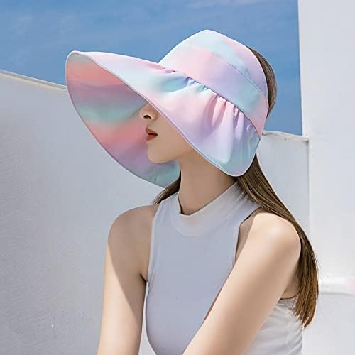 Feminino ao ar livre arco -íris de cor grande chapéu de sol, abreção de sol, ladrada de sol vazia SunHat