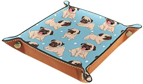 Lyetny Funny Cartoon Pug Pug Padrão Azul Bandejas Organizador Caixa de armazenamento Caixa de cabeceira A bandeja de desktop