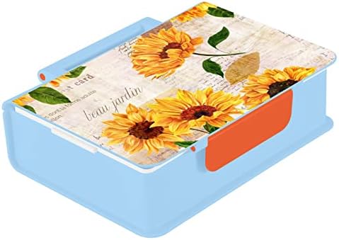 Alaza Sunflower Flowers Floral Vintage Escrita Bento lancheira BPA BPA à prova de vazamento Recipientes de almoço com garfo e colher,