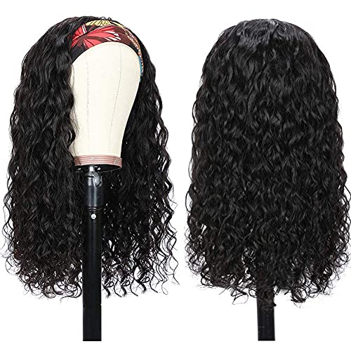 Moda mais faixa da cabeça peruca Human Hair Water Wave Wigs para a cabeça para mulheres negras Virgem brasileira Virgem Curada Human