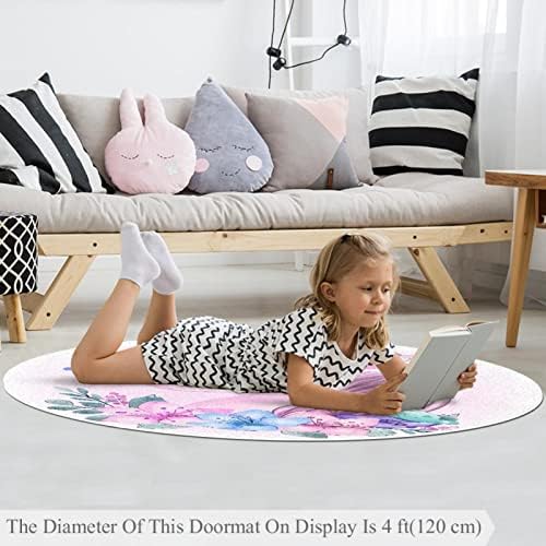 Llnsupply Kids Rug 4 pés grandes tapetes de área redonda para meninas meninos bebê - unicórnio rosa, decoração de casa