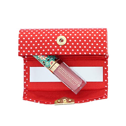 Acessórios de motique Red e rosa quente Polka Dot Lipstick Case With Mirror Burse Stort Set de 2