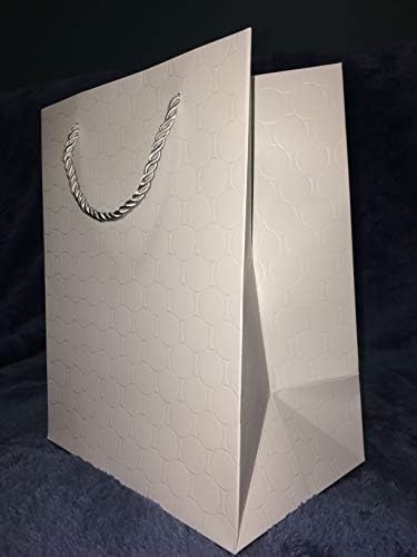 Modeeni White Gift Sachs com alças de tamanho médio 8x10 sacolas de casamento com alças de prata 12 sacolas sacos de compras