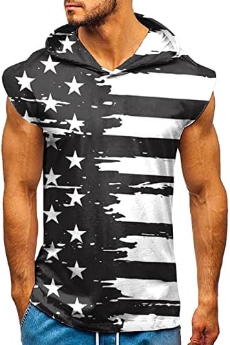 Miashui Top Body Suits Men Men's Casual Sports Independence Day Fand Fitness Sports Sports sem mangas colete com capuz Top top masculino