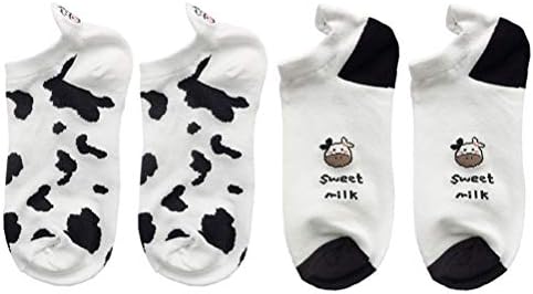 Galpada Girl Socks Meias femininas 2 pares Adorável Padrão de vaca Meias curtas Meias de impressão criativa Meias Kawaii