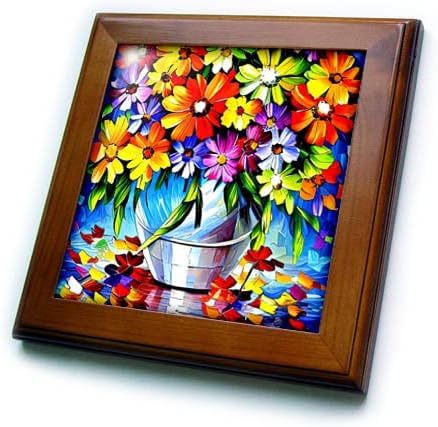 3drose flores coloridas frescas em uma panela na mesa coberta com pétalas - azulejos emoldurados