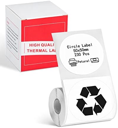 Etiqueta térmica circular, 50 × 50mm/1,96 x1,96 papel de adesivo redondo 140pcs/roll, compatível com fabricantes de etiquetas