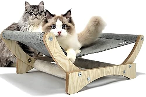 Heykitten 24in Cat Hammock Couch, cama de dormir elevada com suporte robusto anti-ponta, cadeira de poleiro grande e elevada para gatinhos internos e gatos adultos