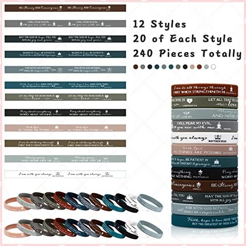 240 peças Bracelets de silicone religiosos pulseira bíblica pulseira cristã de borracha de borracha de pulseiras