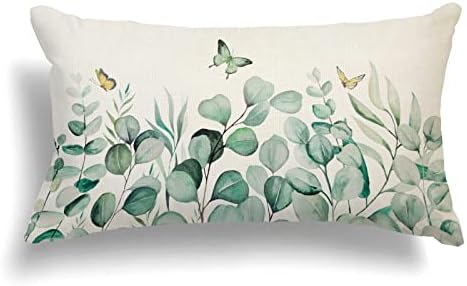 Negi eucalipto folhas travesseiros vivos Capas de travesseiros 12x20, laterais duplas, travesseiros de sotaques de travesseiros decorativos, presentes de borboleta, capas de travesseiro de linho
