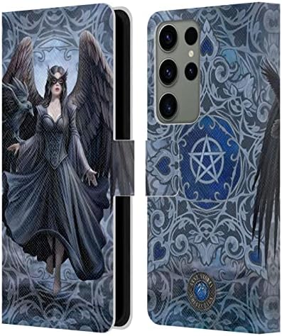 Projetos de capa principal licenciados oficialmente Anne Stokes Winged Pentagrama Raven Leather Livro da carteira de capa compatível