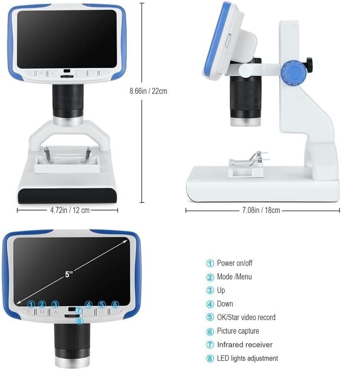 N/A 200X Microscópio digital 5 '' Tela de vídeo Microscópio Eletrônico Microscópio Apresente Ferramenta de Biologia Científica
