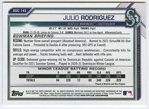 2021 Bowman Chrome Draft #BDC-145 Julio Rodriguez RC Rookie Seattle Mariners MLB Baseball Trading Card