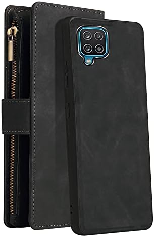 Caso da carteira LBYZCase para Galaxy A12, Caixa Samsung A12, Folio Flip Premium Leather Zipper Pocket Magnetic