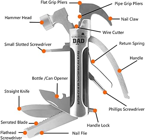 Presentes para papai de filha filho, todos em uma ferramenta de sobrevivência Hammer multitool acessórios de acampamento, aniversário