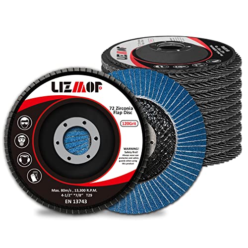 Lizmof Disco de aba 4-1/2 x 7/8 polegadas para moedor de ângulo, roda de retalho de 120 para uso de metal de uso geral