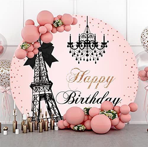 Yeele 6.5x6,5ft paris eiffel torre aniversário redonda cenário preto lustre bowknot rosa glitter pontos feliz aniversário