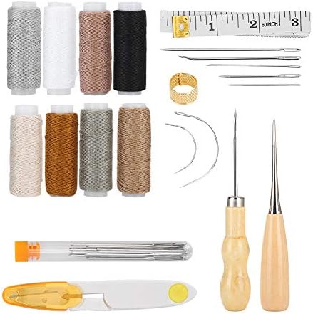 Ferramentas de artesanato de couro FDIT Kit de ferramentas de trabalho de couro diy com thread costurar agulhas costura awls fazendo