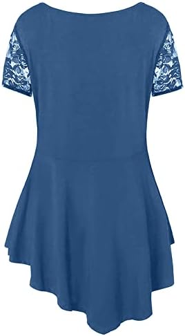 Camisa superior para meninas adolescentes curtas 3/4 de manga de barco de arco de renda de algodão Floral Basic Basic Assimétrico Plus Size Top D7