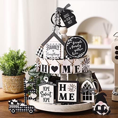 15 PCS Farmhouse Triered Bandey Decor Set Sinais de madeira Rústico Casa Rússica Casa Doce Casa Placa de Madeira Bloco para Decoração