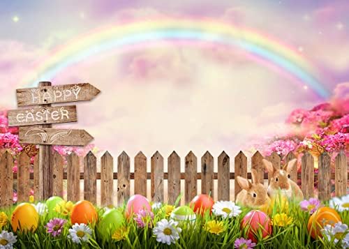 SJOLOON Spring Caso -pano de Páscoa Cenário Colorido Rabbit com Rainbow Pedido de Rainbow para a Decoração da Easter