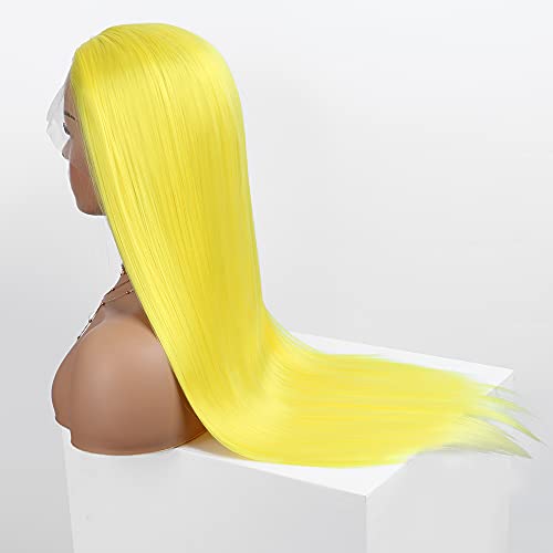 Peruca de renda amarela Longa peruca longa e reta sintética de fibra de fibra resistente ao calor 13 × 2.5 perucas frontais de renda