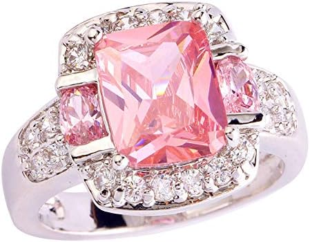 Casamento J-Jewelry Emerald Cut Rosa Topázio Branco Gems Silver Ring Sz 9 10 11 12 1