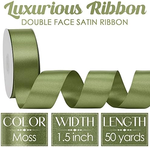 Fita de cetim de medee musgo 1-1/2 polegada fita verde escura Lux cetim fita dupla com fita de seda de 50 metros de seda fita