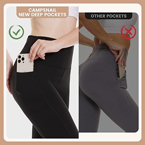 Campsnail 4 Pacote Leggings com bolsos para mulheres - Controle de barragem macia de cintura macia Slimming Black