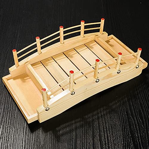 Winiaer Wooden Arch Bridge Sushi Boat Serving Bandey, Sushi Bridge Serving Plate Sushi Bandeja que serve o prato de comida para restaurante ou casa