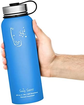 Swig Savvy Sports Water Bottle, aço inoxidável isolado a vácuo, tampa à prova de vazamentos na boca larga de parede