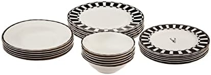 Karaca Aries Black 24 peças Jantar para 6 pessoas, elegantes, elegantes, bordas brancas pretas, detalhes em ouro e prata, porcelana de conjunto de jantar