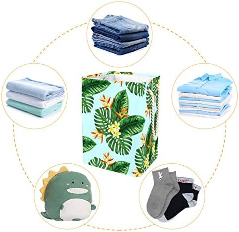 Mapolo Laundry Tester Tropical Green Leaf dobrável Lavanderia Cesta de armazenamento com alças suportes destacáveis ​​bem segurando à prova d'água para roupas da organização de brinquedos no quarto da lavanderia