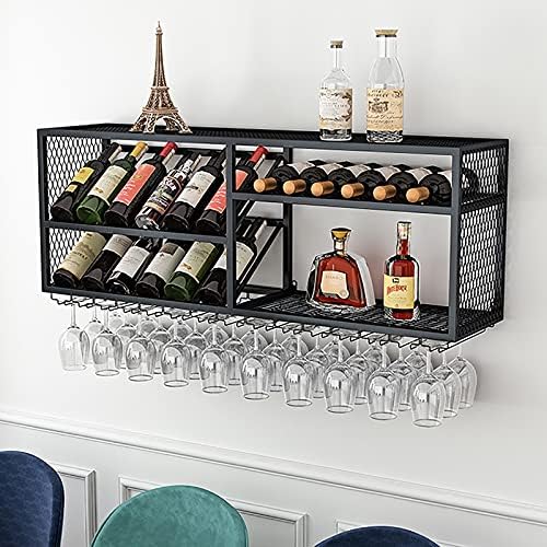 Rack de vinho montado na parede, rack de estilo industrial de ferro forjado, decoração de armário de vinho em casa, rack de exibição