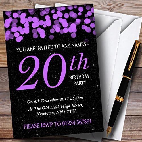O card zoo roxo bokeh & estrelas 20º convites de festa de aniversário personalizados