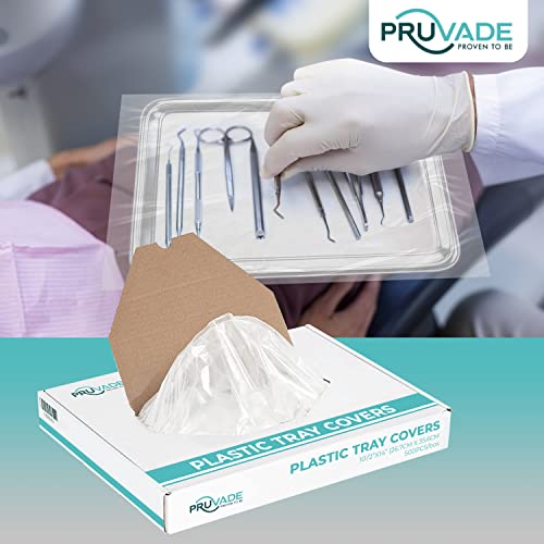 Mangas de bandeja de plástico dental pruvade | Caixa de 500 | Tatuagens clara e descartáveis ​​tatuagens de bandeja dental | Feito de plástico transparente, barreira entre bandeja e instrumentos - tamanho da Ritter B | Média - 10,5 ”x 14”