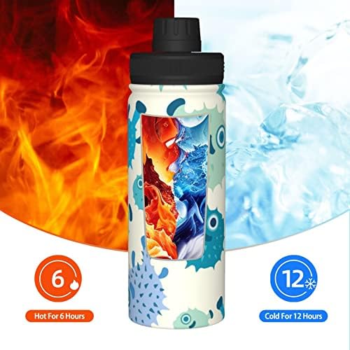 Garrafa de água Blue-Blue-Fish 18 oz de aço inoxidável aço isolado balão largo com tampa de bico à prova de vazamento