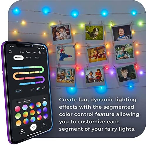 Globe Electric 50597 Wi-Fi Smart Multicolor Mudança RGB LED Music Sync Plug-in Fairy Lights, nenhum cubo necessário,