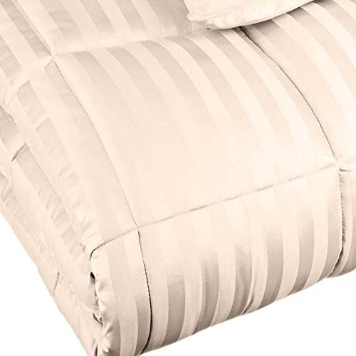 Superior reversível em cobertor alternativo, cobertor de cama e cobertor de arremesso de grandes dimensões com casca listrada macia e sedosa - cama king size, marfim