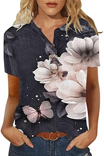 Tops de verão femininos Tops florais V Camisa de blusa de manga comprida de pescoço