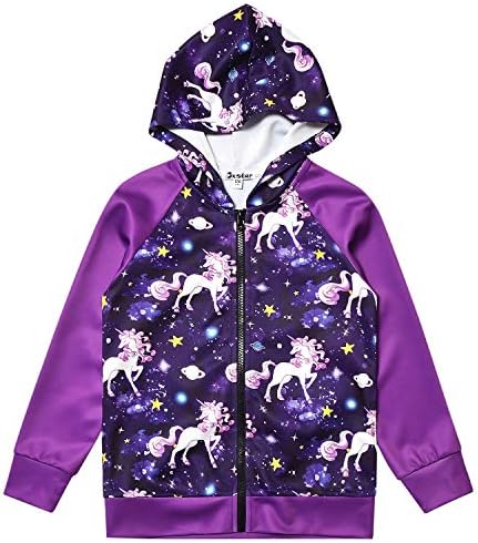 Jxstar Girls Raglan Hoodie Zip Up Jacket Unicorn Cat Sweatshirt com bolsos