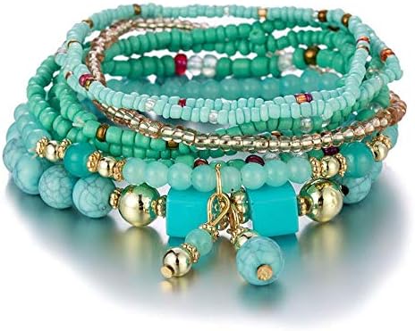 Caiyao Bohemian empilhável Bracelets de braceletes de várias camadas de pulseira de várias camadas conjunto de jóias multicoloridas