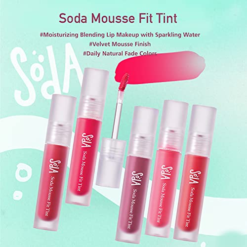 SkinFood Soda Mousse Fit TINT 4.5G - Tom labial liso de veludo, acabamento fosco, cores de lábios em tons frios, efeito hidratante e ácido hialurônico