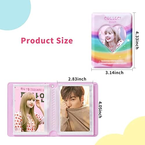 Runrayay 40 bolsos de 3 polegadas Mini Photo Álbum com Snap, Pink Love Heart Hollow Kpop PhotoCard Solder Book & Name Card