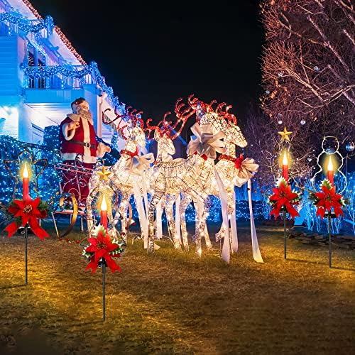 4 Pacote solar luzes de velas de vela de natal, decorações de quintal de Natal, solar boneco de neve de natal luzes da árvore da árvore para o pátio de jardim ao ar livre enfeites de natal, 32 polegadas