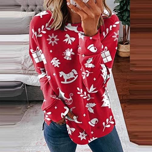 Womens Autumn Winter Tops Casual sem moletom com capuz de Natal Pullover de manga longa com moletações de grandes dimensões femininas