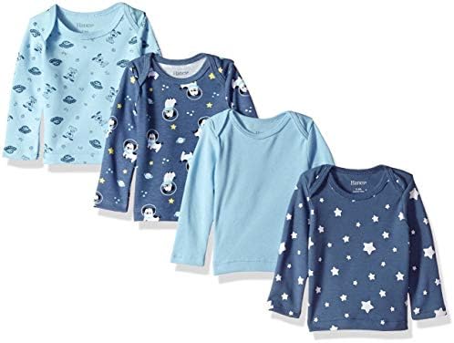 Camiseta de manga comprida de bebê Hanes, camiseta de malha flexível final para meninos e meninas, 4-pacote