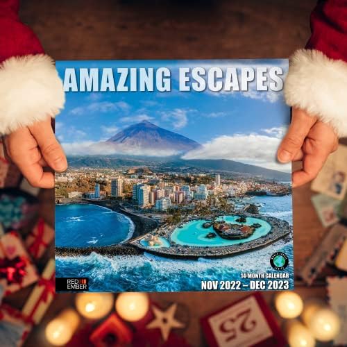 Red Ember Amazing Escapes 2023 Calendário mensal de parede Handsal | 12 x 24 aberto | Papel grosso e resistente | Presente | Bela fotografia de férias panorâmica viaja pelo mundo
