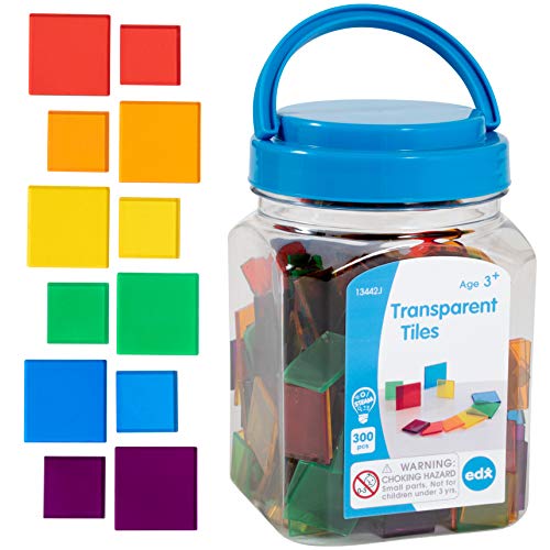 EDX EDX Educação Tiles transparentes - Mini jar - quadrados coloridos e plásticos - Acessório da caixa de luz - Play sensorial