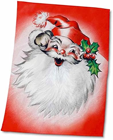 3drose sorrindo retro Papai Noel com folhas de azevinho e bagas vermelhas brilhantes - toalhas